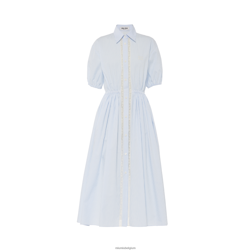 Miu Miu wit/lichtblauwpopeline lange jurk N8F6L355 klaar om te dragen
