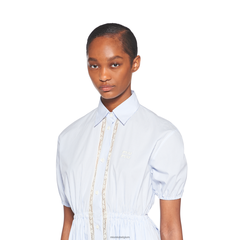 Miu Miu wit/lichtblauwpopeline lange jurk N8F6L355 klaar om te dragen