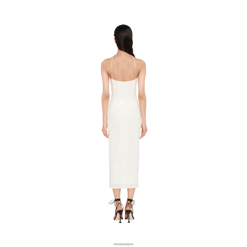 Miu Miu witgeborduurde jurk in stretch georgette N8F6L395 klaar om te dragen