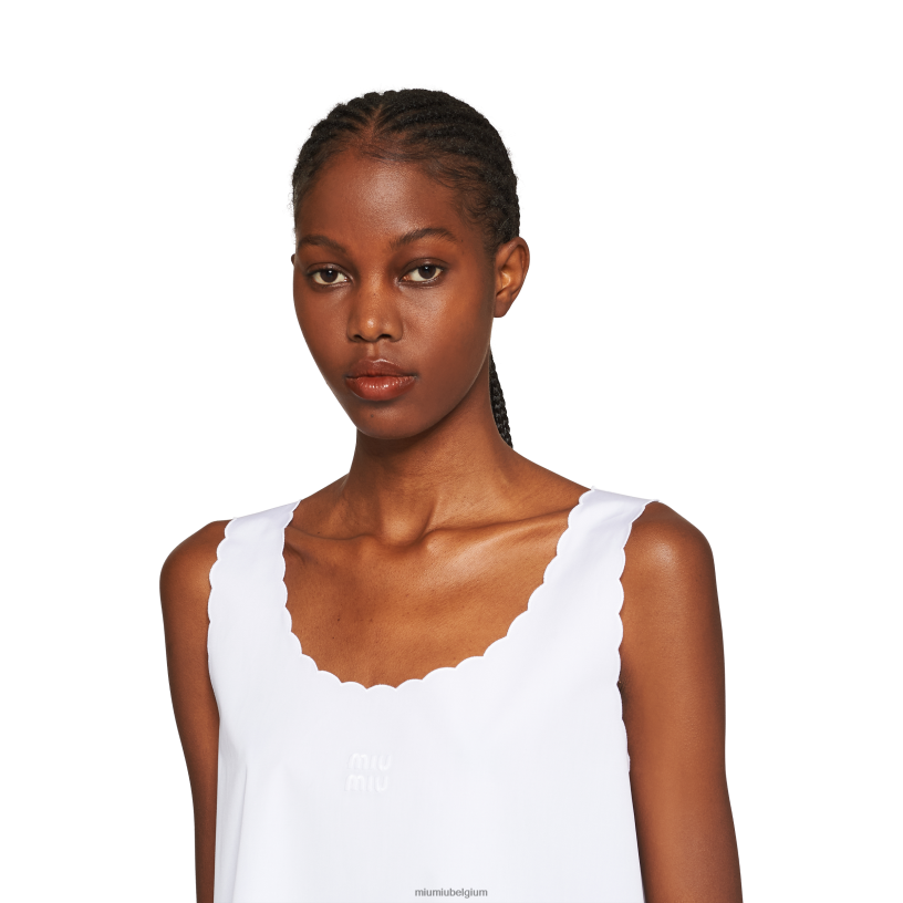 Miu Miu witgeborduurde popeline mini-jurk N8F6L352 klaar om te dragen