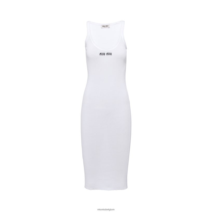 Miu Miu witkatoenen jurk N8F6L376 klaar om te dragen