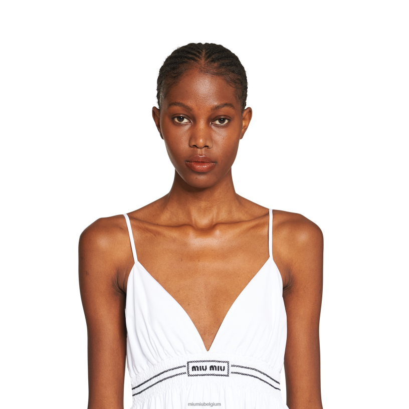 Miu Miu witpopeline lange jurk N8F6L353 klaar om te dragen