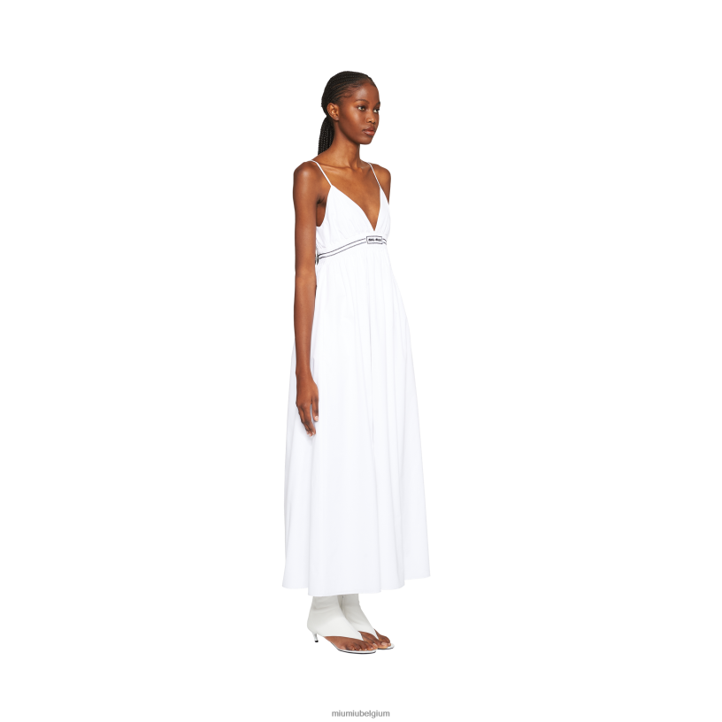 Miu Miu witpopeline lange jurk N8F6L353 klaar om te dragen