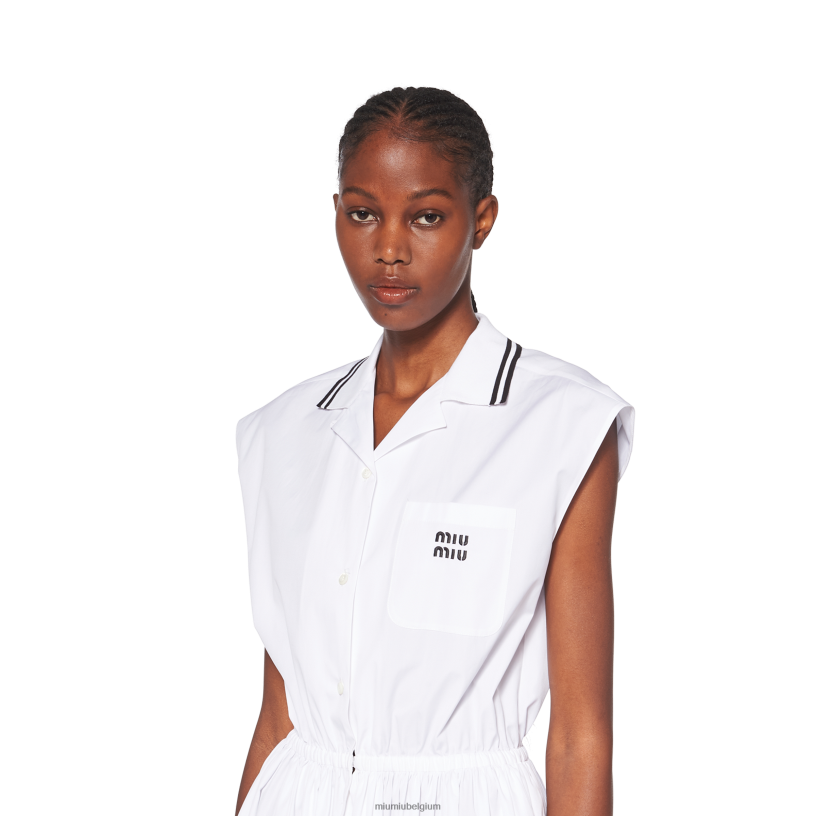 Miu Miu witpopeline midi-jurk N8F6L351 klaar om te dragen