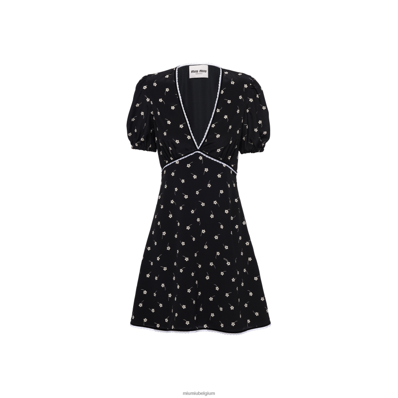 Miu Miu zwart/ivoorcrêpe de chine mini-jurk N8F6L381 klaar om te dragen