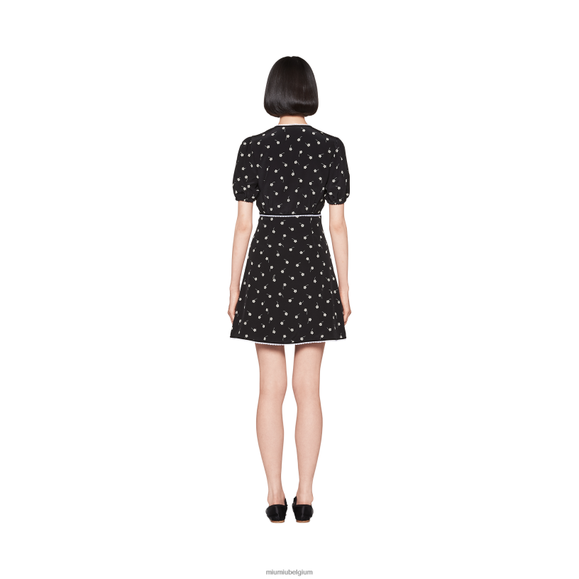 Miu Miu zwart/ivoorcrêpe de chine mini-jurk N8F6L381 klaar om te dragen