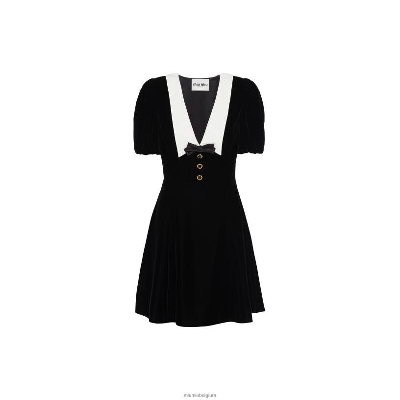 Miu Miu zwart witfluwelen mini-jurk N8F6L408 klaar om te dragen