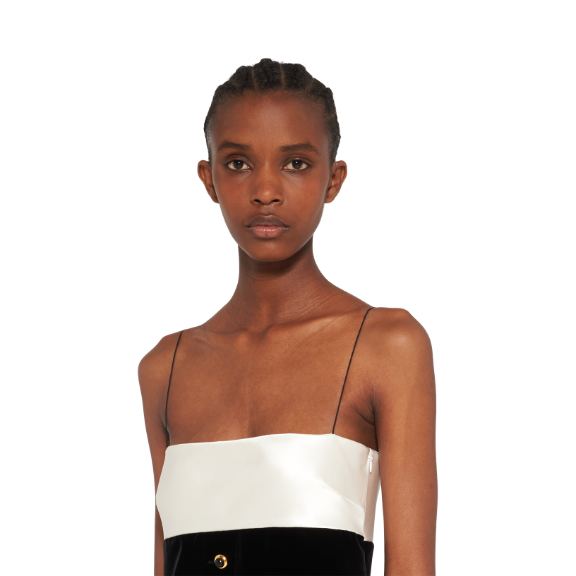 Miu Miu zwart witlange fluwelen jurk N8F6L405 klaar om te dragen