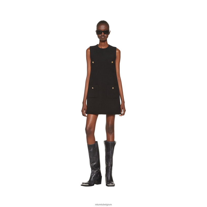 Miu Miu zwartbouclé mini-jurk N8F6L415 klaar om te dragen