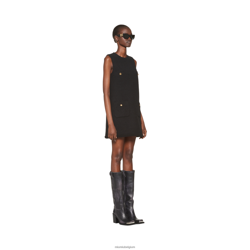 Miu Miu zwartbouclé mini-jurk N8F6L415 klaar om te dragen