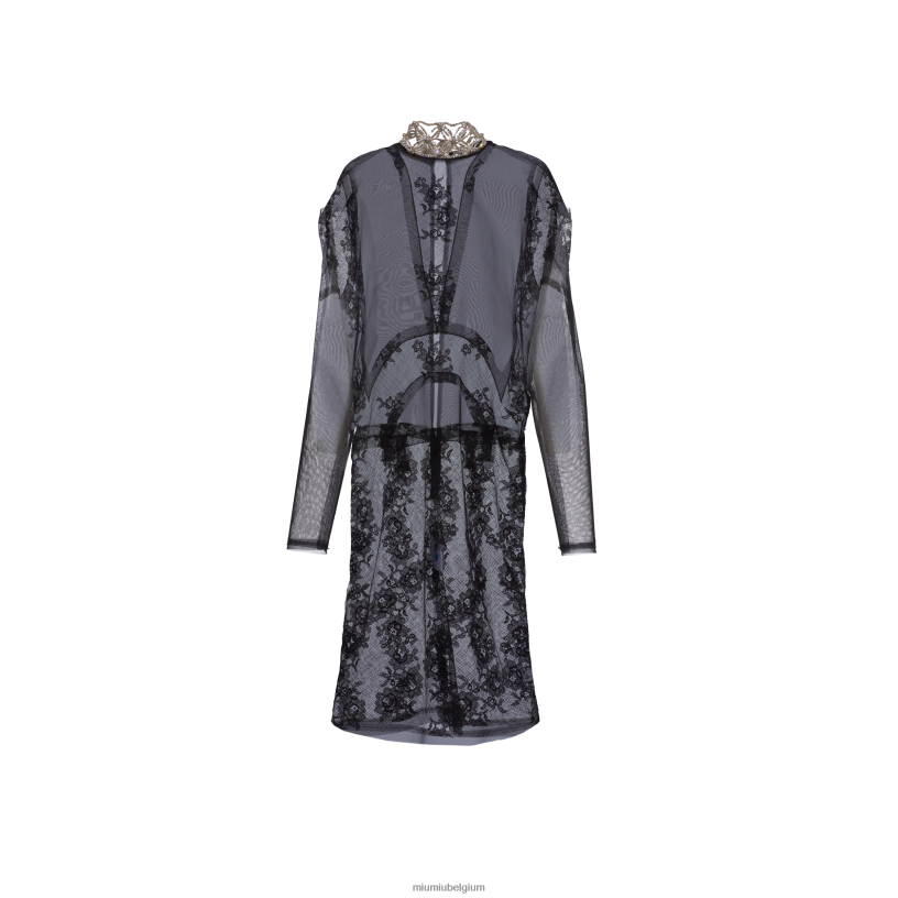 Miu Miu zwartchantilly kanten jurk N8F6L424 klaar om te dragen