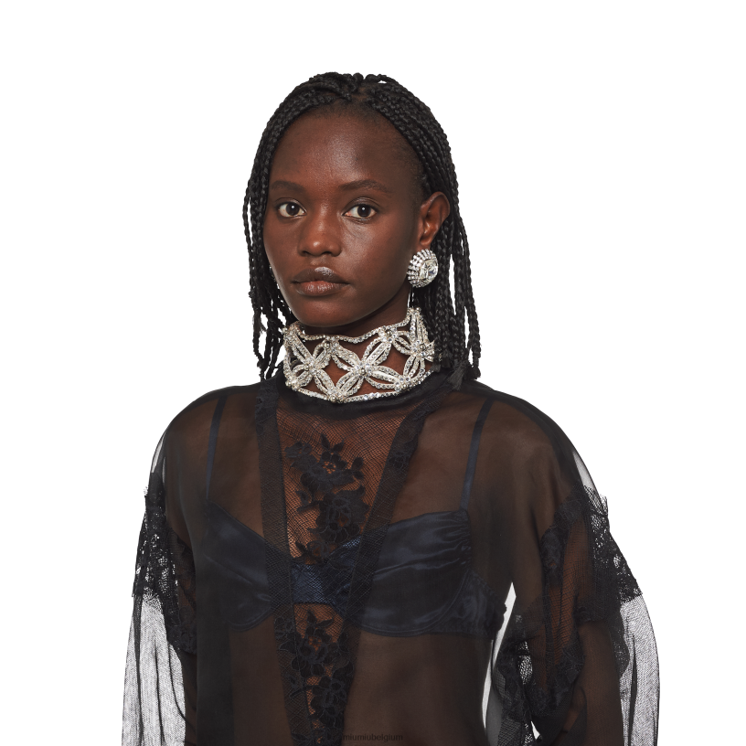 Miu Miu zwartchantilly kanten jurk N8F6L424 klaar om te dragen