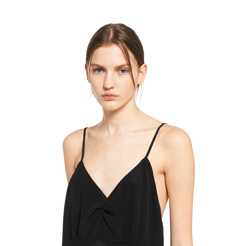 Miu Miu zwartcrêpe de chine lange jurk N8F6L386 klaar om te dragen