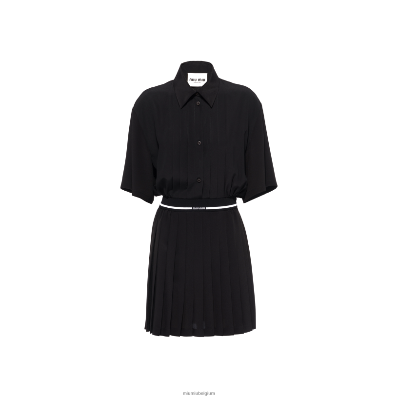 Miu Miu zwartcrêpe de chine mini-jurk N8F6L369 klaar om te dragen