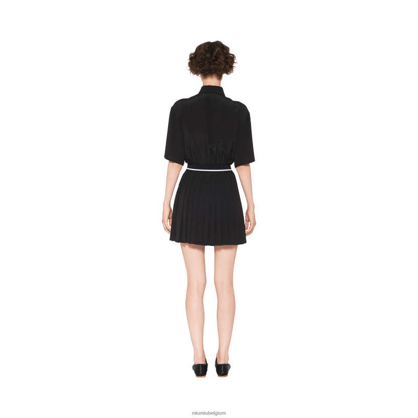 Miu Miu zwartcrêpe de chine mini-jurk N8F6L369 klaar om te dragen