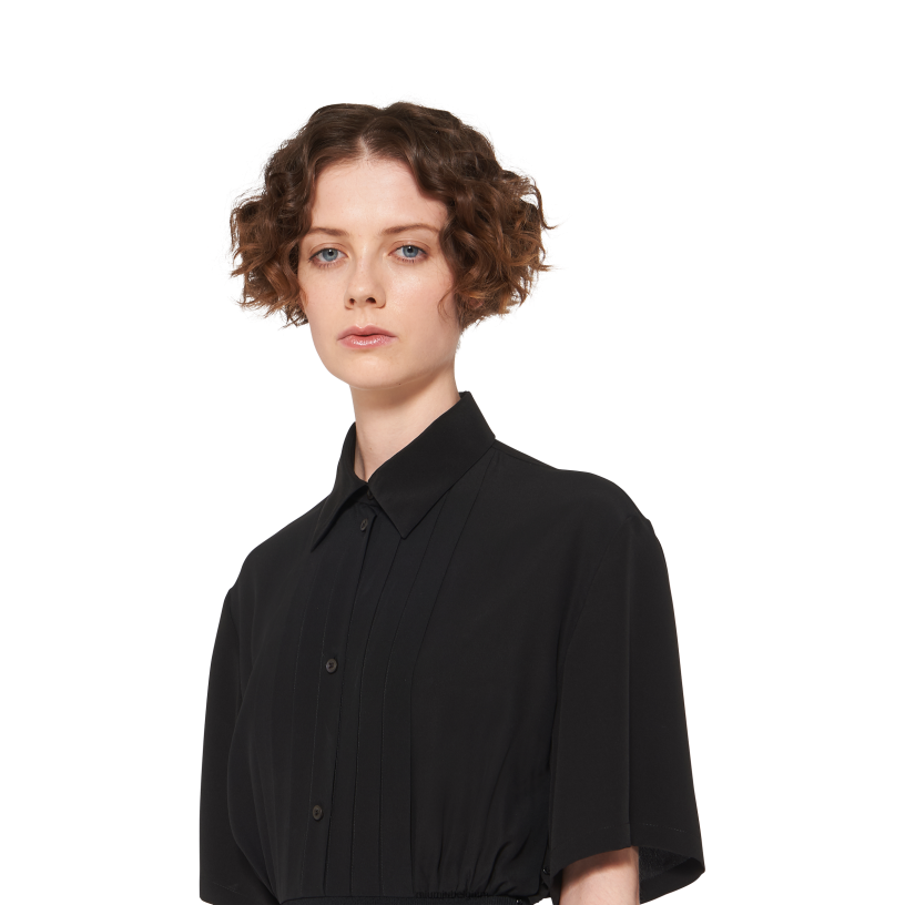 Miu Miu zwartcrêpe de chine mini-jurk N8F6L369 klaar om te dragen