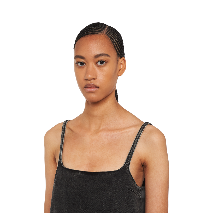 Miu Miu zwartdenim mini-jurk met veren N8F6L401 klaar om te dragen