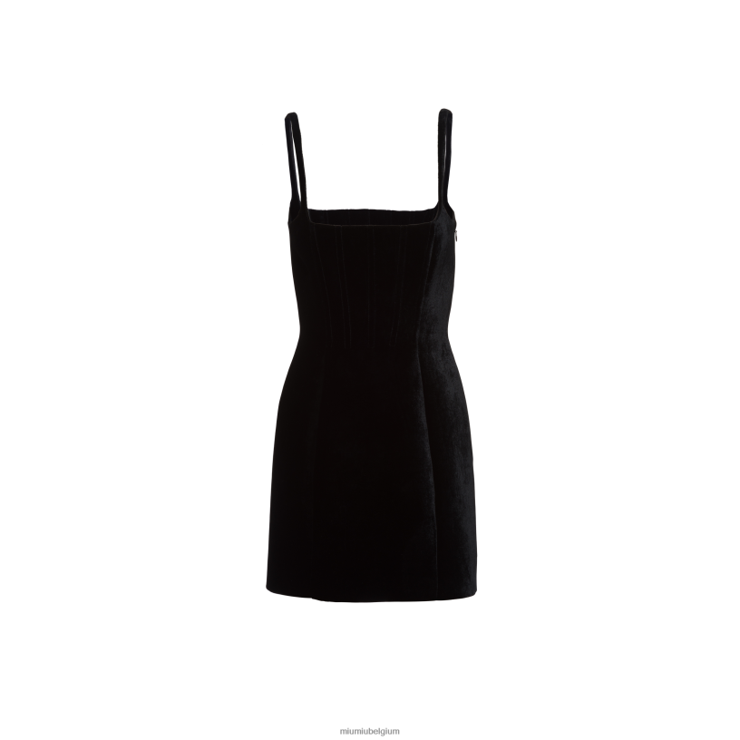 Miu Miu zwartfluwelen mini-jurk N8F6L427 klaar om te dragen
