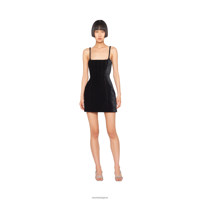 Miu Miu zwartfluwelen mini-jurk N8F6L427 klaar om te dragen