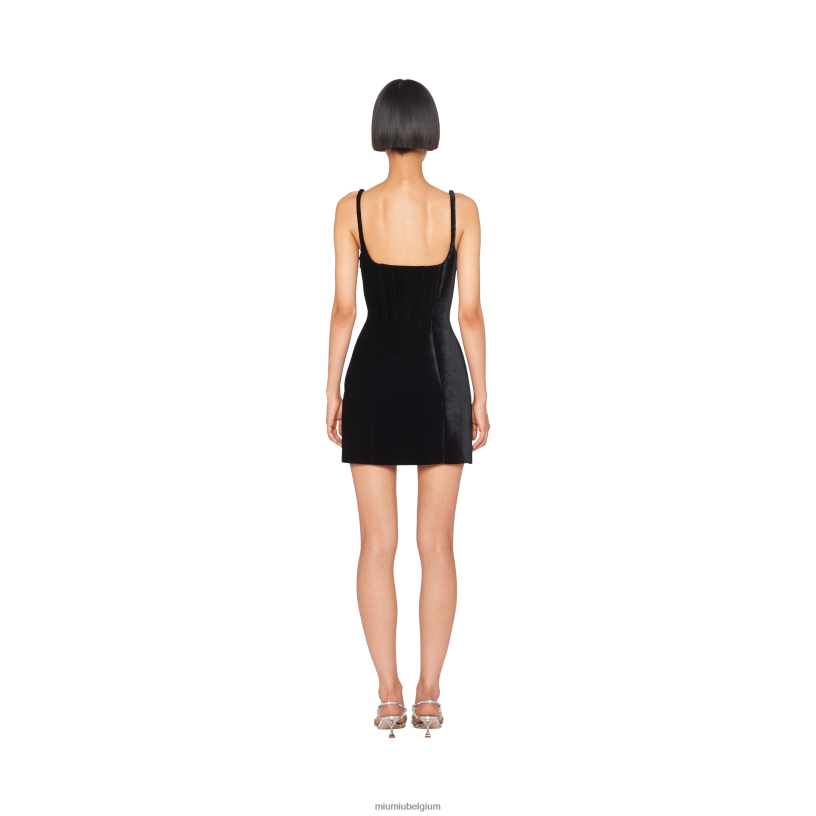 Miu Miu zwartfluwelen mini-jurk N8F6L427 klaar om te dragen