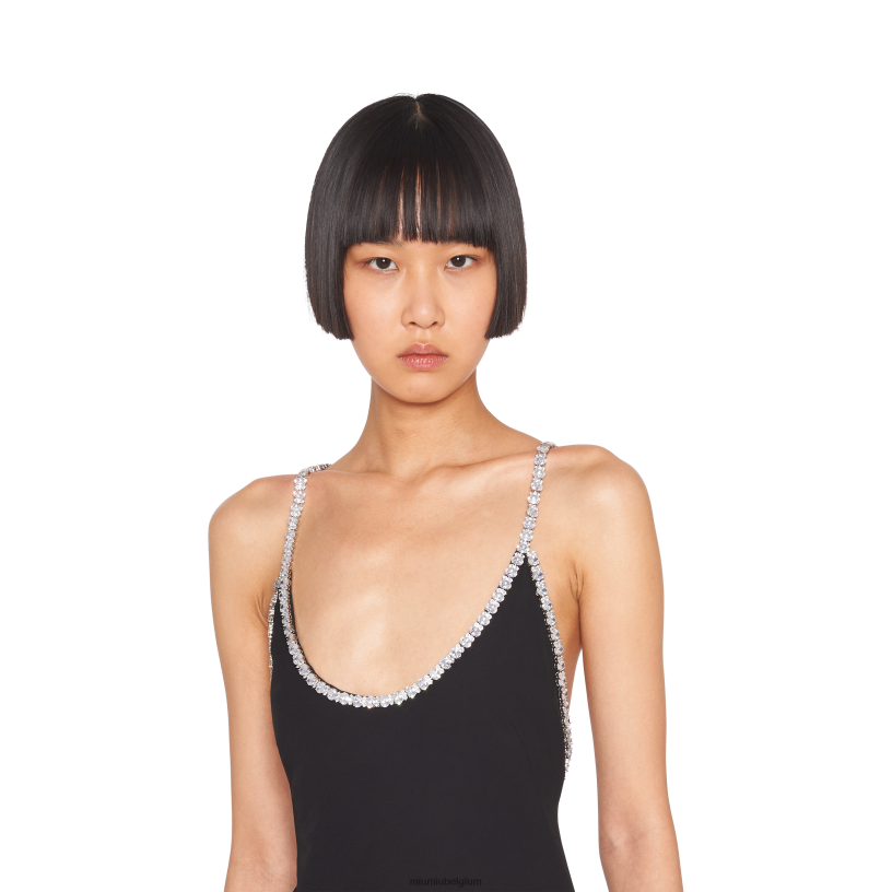 Miu Miu zwartgeborduurde cady-jurk N8F6L448 klaar om te dragen