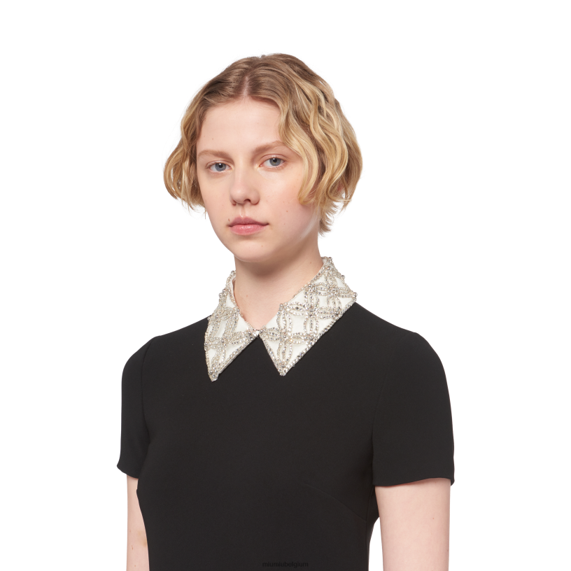 Miu Miu zwartgeborduurde faille cady mini-jurk N8F6L435 klaar om te dragen
