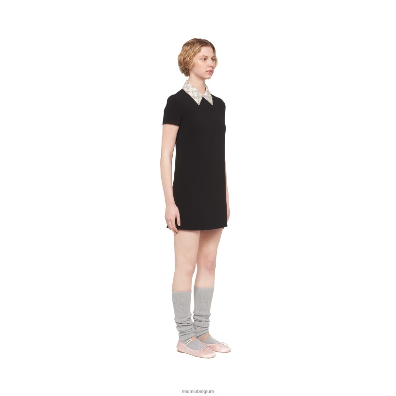 Miu Miu zwartgeborduurde faille cady mini-jurk N8F6L435 klaar om te dragen