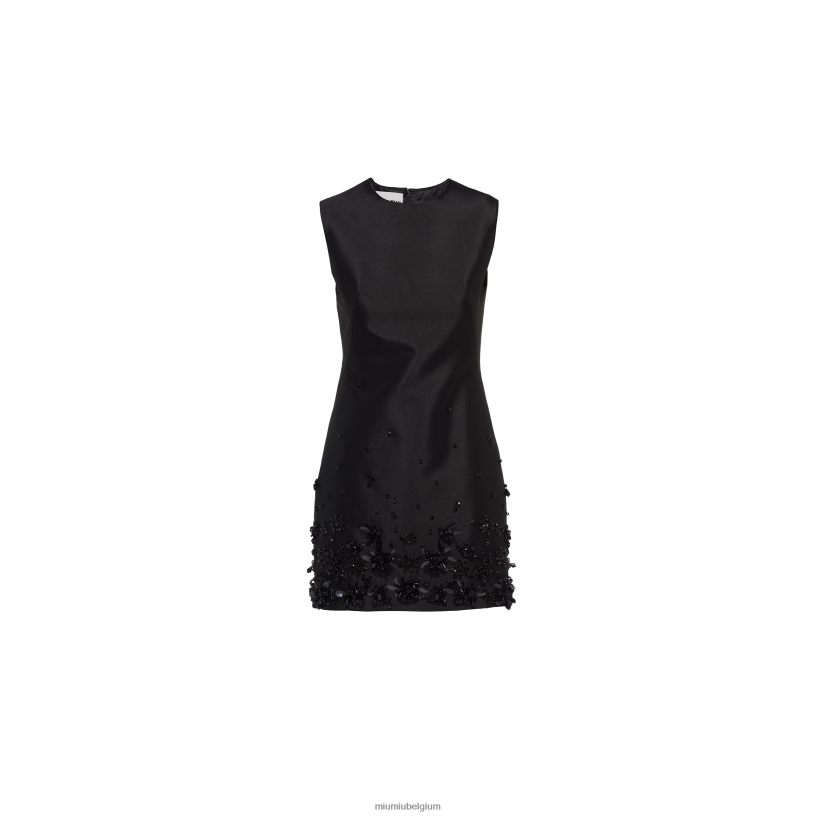Miu Miu zwartgeborduurde mini-jurk van zijde en wol N8F6L404 klaar om te dragen