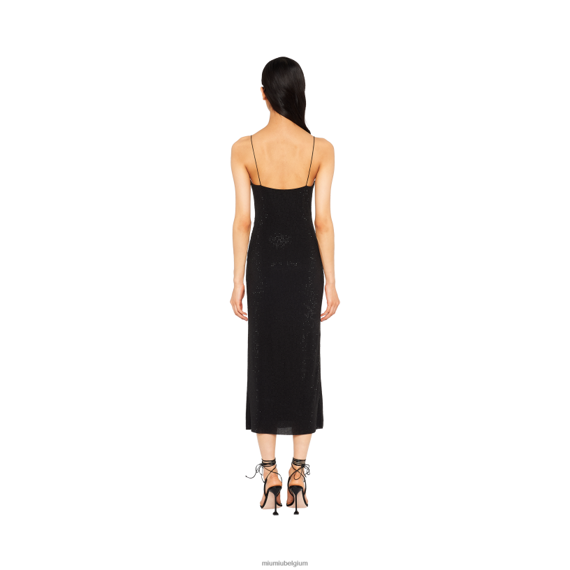Miu Miu zwartgeborduurde stretch georgette jurk N8F6L394 klaar om te dragen