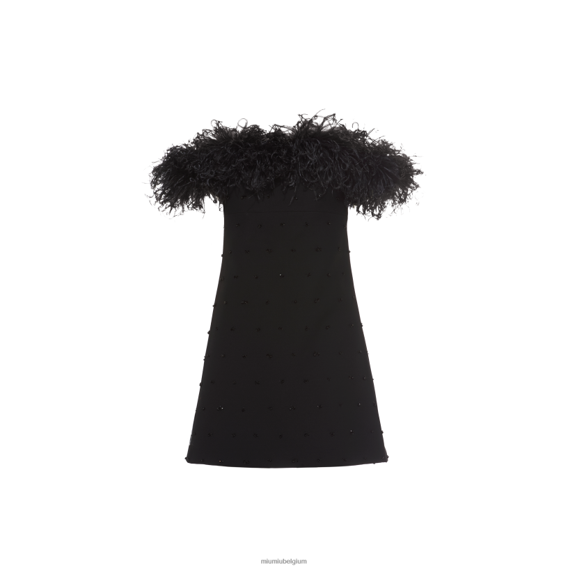 Miu Miu zwartgeborduurde tricotine jurk N8F6L432 klaar om te dragen