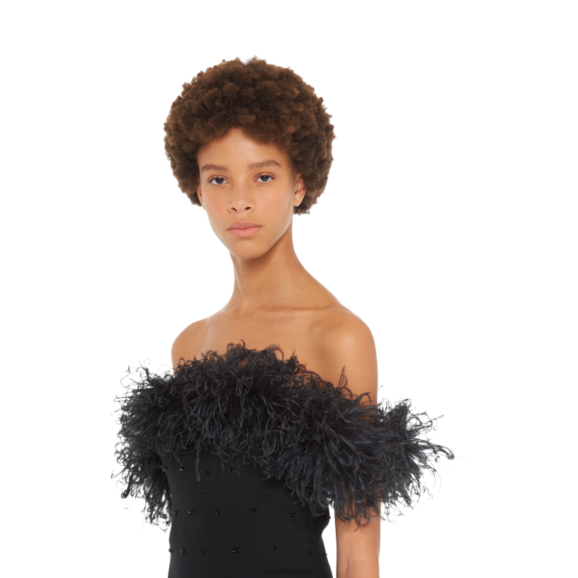 Miu Miu zwartgeborduurde tricotine jurk N8F6L432 klaar om te dragen