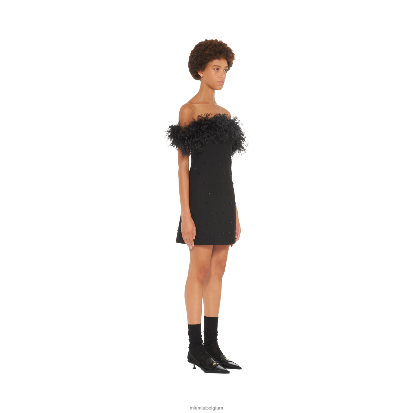 Miu Miu zwartgeborduurde tricotine jurk N8F6L432 klaar om te dragen