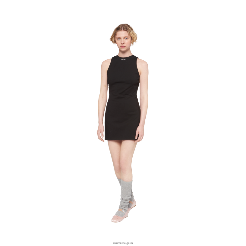 Miu Miu zwartjersey mini-jurk N8F6L433 klaar om te dragen