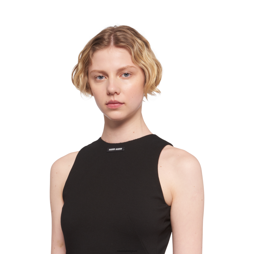 Miu Miu zwartjersey mini-jurk N8F6L433 klaar om te dragen