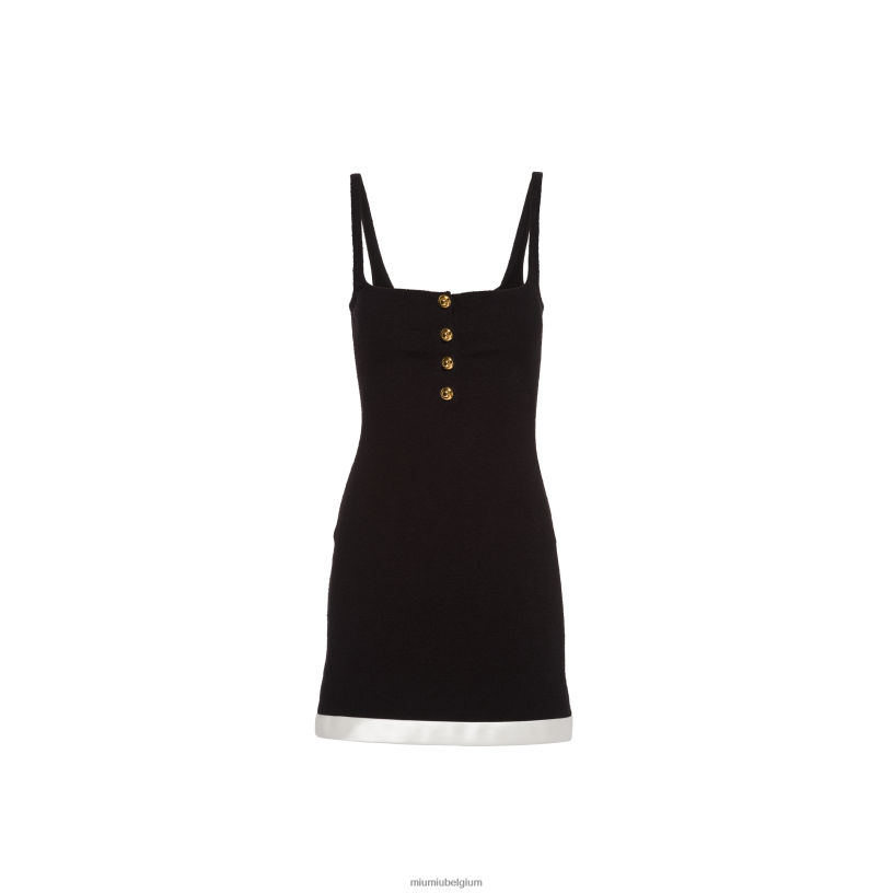 Miu Miu zwartkorte jurk in stretch bouclé N8F6L406 klaar om te dragen