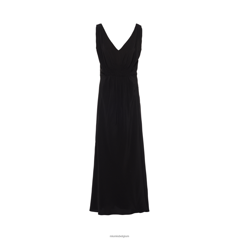 Miu Miu zwartlange crêpe de chine jurk N8F6L441 klaar om te dragen