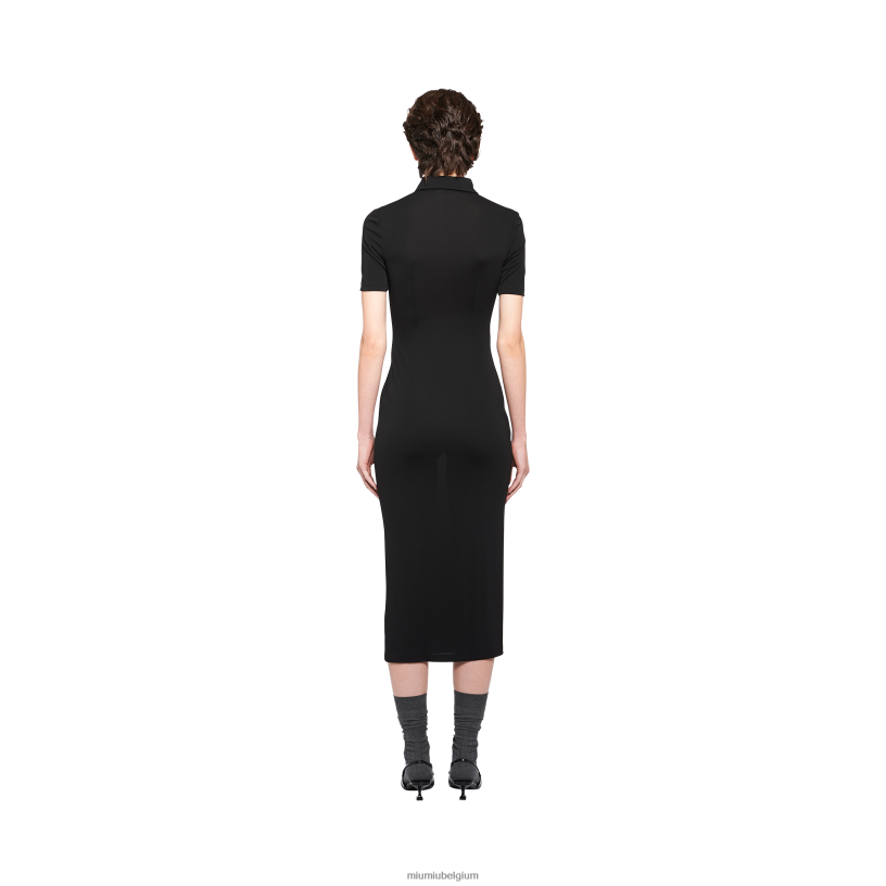 Miu Miu zwartmidi-jurk van organzine N8F6L373 klaar om te dragen