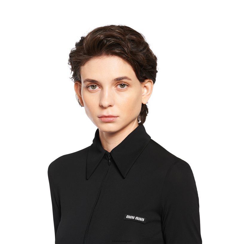 Miu Miu zwartmidi-jurk van organzine N8F6L373 klaar om te dragen