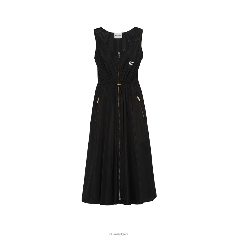 Miu Miu zwartmouwloze technische zijden jurk N8F6L371 klaar om te dragen