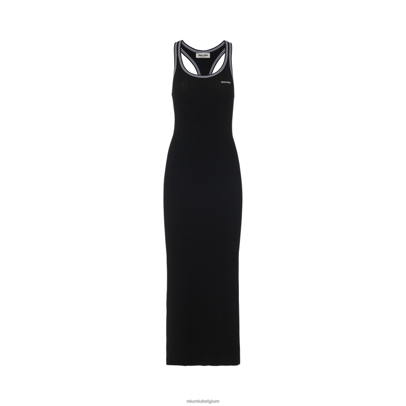 Miu Miu zwartviscose jurk N8F6L358 klaar om te dragen
