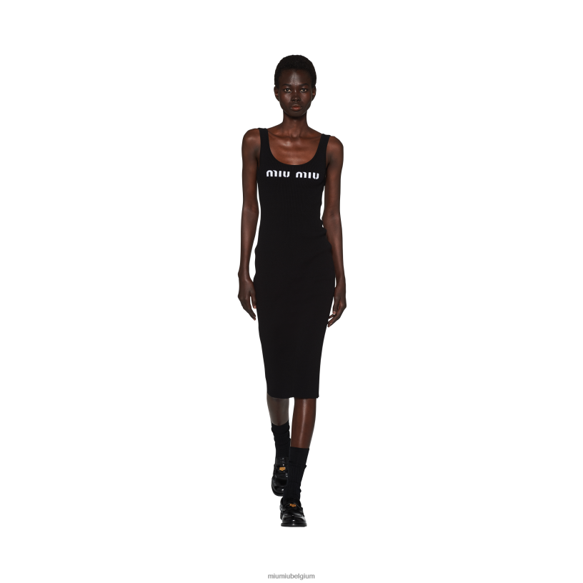 Miu Miu zwartviscose jurk N8F6L377 klaar om te dragen