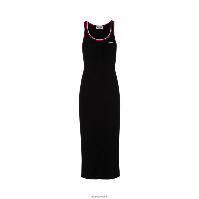 Miu Miu zwartviscose schede jurk met logo N8F6L440 klaar om te dragen