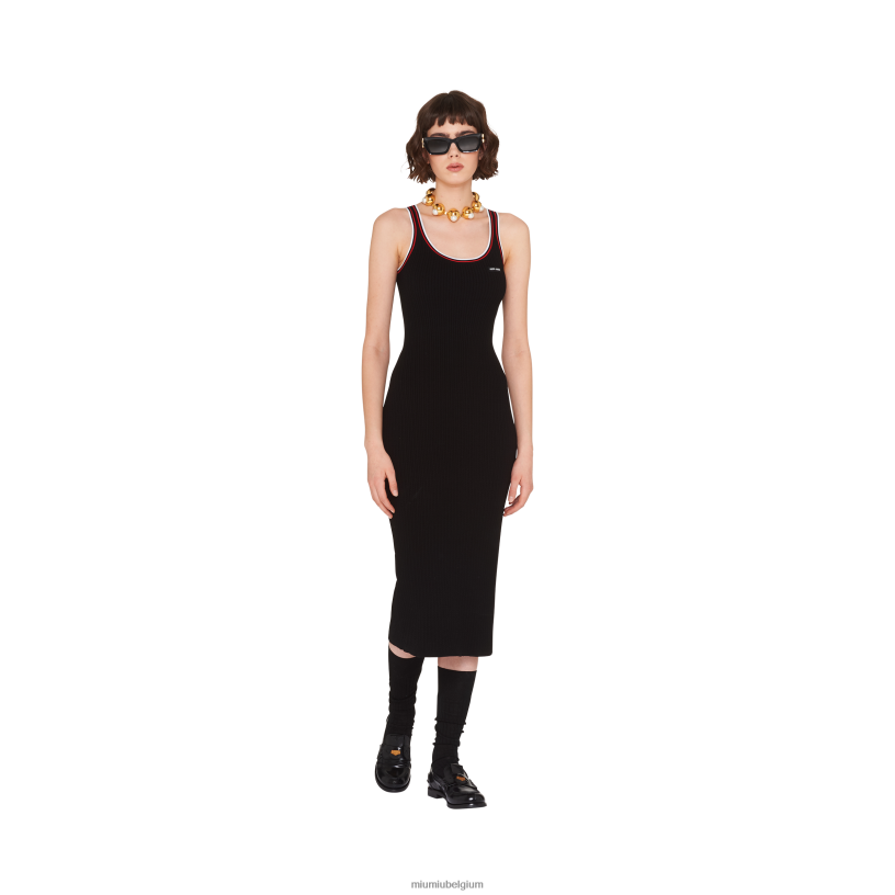 Miu Miu zwartviscose schede jurk met logo N8F6L440 klaar om te dragen