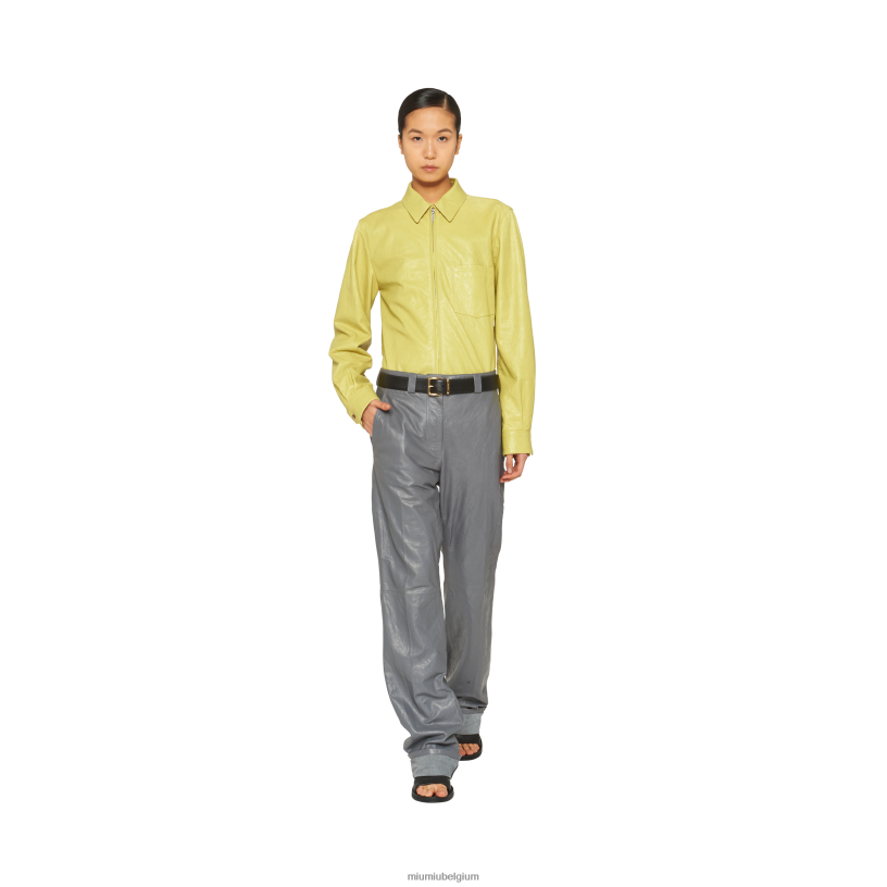 Miu Miu citroengeelnappa leren overhemd N8F6L556 klaar om te dragen