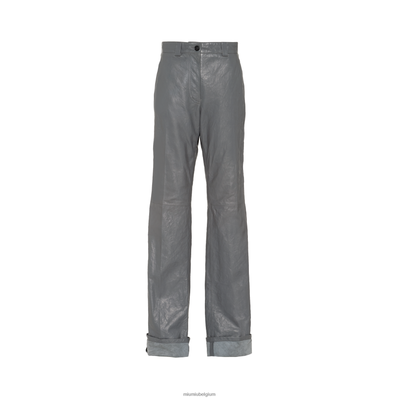 Miu Miu ijzer grijsgekreukte nappa leren broek N8F6L558 klaar om te dragen