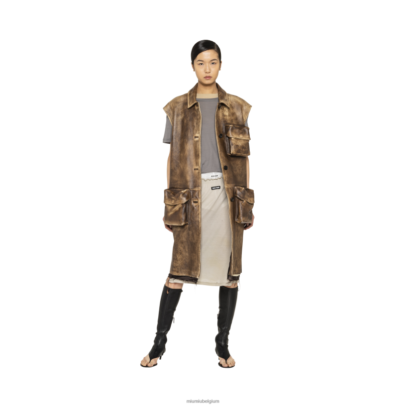 Miu Miu ivoor/cacaobruinvest van nappaleer N8F6L559 klaar om te dragen