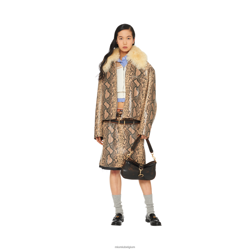 Miu Miu kameel bruinleren rok met pythonprint N8F6L566 klaar om te dragen