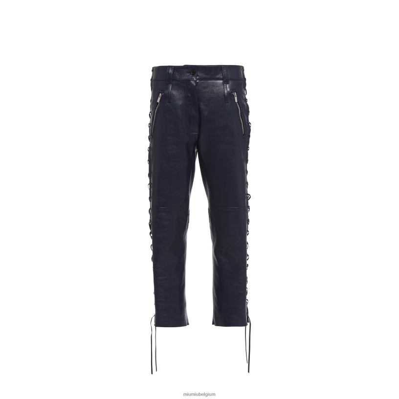 Miu Miu ultramarijnveternappa leren broek N8F6L568 klaar om te dragen