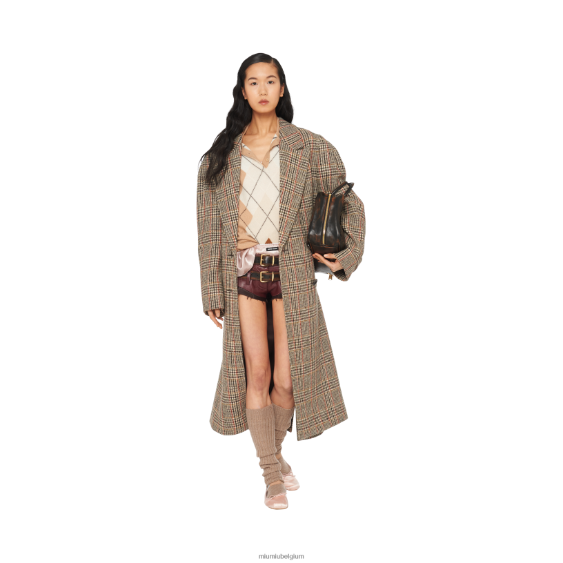 Miu Miu kameel bruinintarsia kasjmier poloshirt N8F6L798 klaar om te dragen