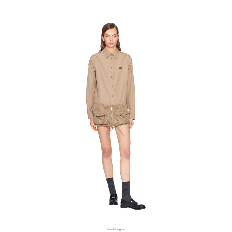 Miu Miu klei grijspopeline overhemd N8F6L587 klaar om te dragen